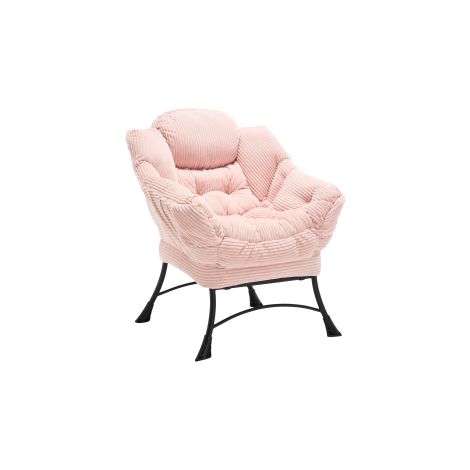 Fauteuil paresseux avec ottoman, fauteuil d’accent lounge moderne avec accoudoirs et poche latérale, fauteuil de lecture rembourré avec repose-pieds pour petit espace, chaise d’angle - rose (1/5)