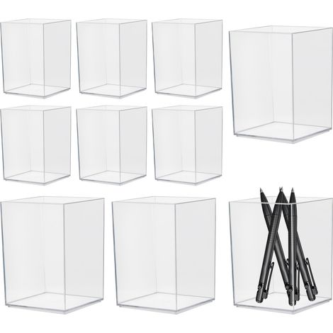 10 Pièces Pot à Crayon en Acrylique Transparent Pot à Crayon Bureau Pot Rangement Pinceaux Maquillage Organisateur de Bureau Transparent pour la Papeterie, les Brosses de Maquillage (1/5)