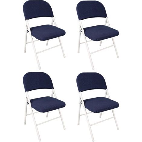 Lot de 4 housses de chaise pliantes extensibles en velours, amovibles et lavables, pour salle à manger, mariage, bureau, banquet, fête, décoration universelle (bleu) (1/4)