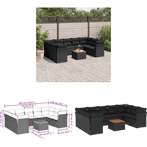 10-tlg. Garten-Sofagarnitur mit Kissen Schwarz Poly Rattan - Gartensortiment - Outdoor Möbel - Gartenlounge - Lounge Set - Rattan Gartenmöbel - Home & Living (1/3)