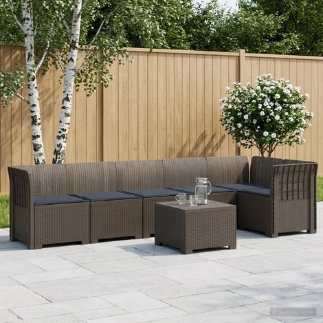 Salon de Jardin Modulable 6 Places Canapé d'Extérieur Aspect Rotin PP Gris Clair - PANGIVO (1/5)