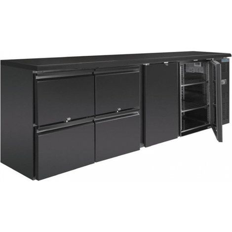 Arrière-bar 2 portes battantes, 4 tiroirs 698 Litres noir, 440 W, 220 V - MONO