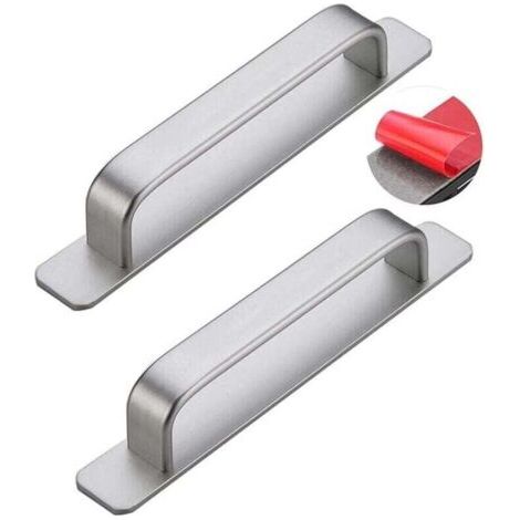 2-teiliger selbstklebender Schiebetürgriff, Scheunentürgriff aus Aluminiumlegierung, XU-Schrank- und Schrankgriffe, selbstklebender Möbelgriff (180 mm, Silber) -
