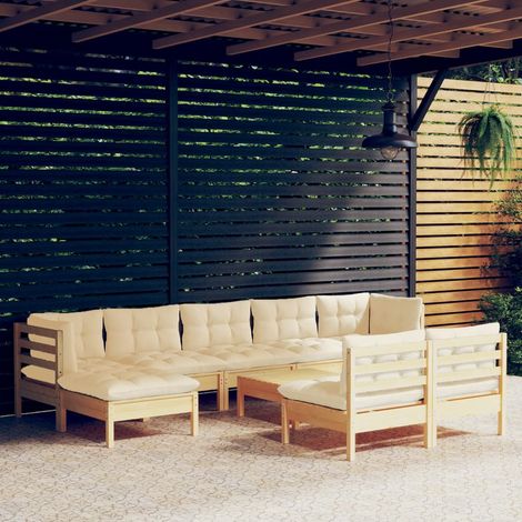10 pcs Salon de jardin avec coussins Salon d'extérieur Ensemble Meuble de Jardin Mobilier d'Extérieur crème bois de pin XFNRX370078 (1/5)