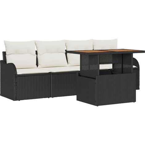 Garden Sofa Set with Storage 5 pcs Black Poly Rattan vidaXL