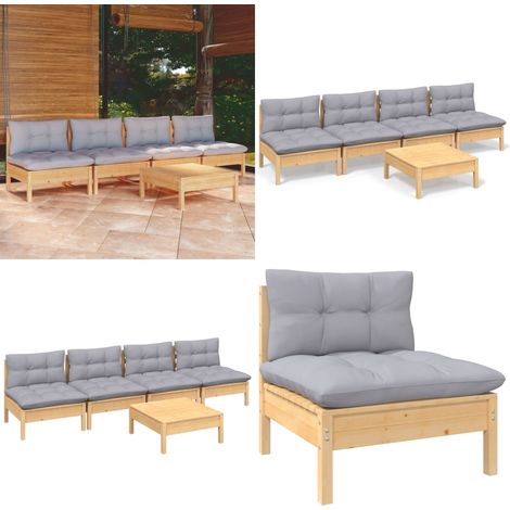 5-tlg. Garten-Lounge-Set mit Grauen Kissen Kiefernholz - Garten-Lounge-Set - Garten-Lounge-Sets - Home & Living (1/5)