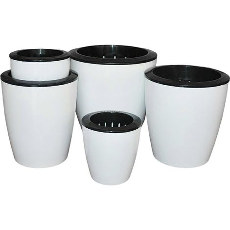 Un ensemble de 6 pots de semis modernes en plastique à arrosage automatique, avec plateaux pour le repiquage des plantes et des fleurs. (1/4)