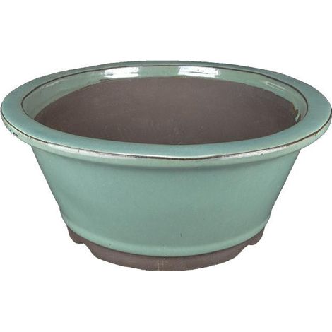 Vaso per bonsai rotondo in gres smaltato verde 26x26x11 cm - 2841b