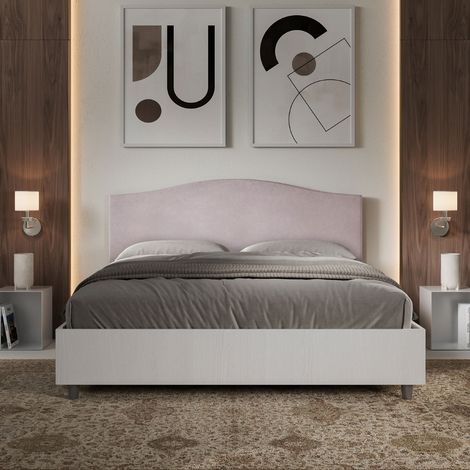 Letto contenitore da 160x190 in legno bianco e testata in microfibra glicine Grace (1/5)