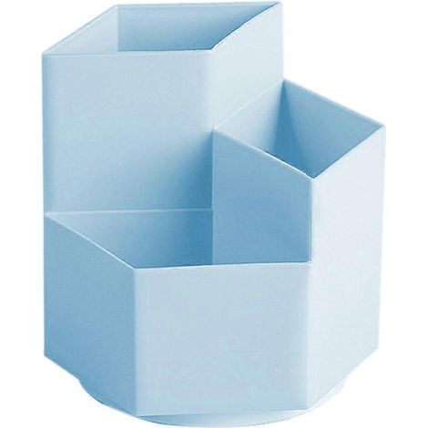 Porte-stylo rotatif, pot à crayons rotatif multifonctionnel à 3 compartiments, organisateur de bureau pour la maison et le bureau - Bleu (1/5)