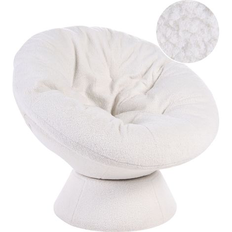 Armchair Off-White Boucle 360° Swivel Base Papasan Bowl Chair Modern Style Living Room Reading Nook RINGSTED (1/5)