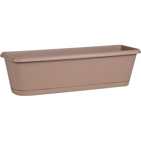EDA – Jardinière Chorus taupe 58,8 x 18,8 x 16,1 cm – Volume 11,6 L – Polypropylène résistant gel et UV – Plateau clipsable inclus (1/2)