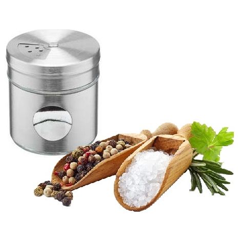 Contenitore di vetro per spezie JASPER 55 ml acciaio inossidabile custodia in acciaio vetro trasparente 3 tipi di fori per dosare le spezie (1/4)