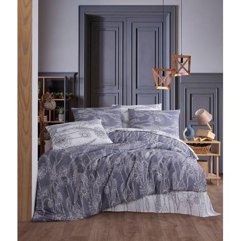 Parure de lit Simple XL 100% Coton, Gris et Blanc, Housse de Couette de 155 x 200 cm et taie d'oreiller de 80 x 80 cm, Douce, Durable et élégante