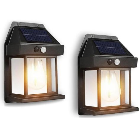 Lumieres Solaires Exterieur, 2 Pack Lanterne Murale Étanche IP65 avec Détecteur de Mouvement & 3 Modes 1200mAh Batterie (1/5)