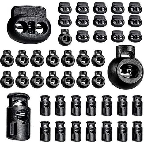 Lot de 45 embouts de cordon en plastique à ressort, pour cordons de serrage, sacs, masques et vêtements, noir. (1/5)