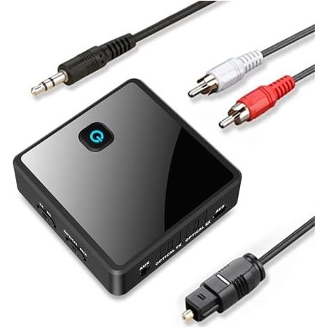 Émetteur Bluetooth Récepteur Adaptateur Bluetooth 2 en 1 Audio 5.0 Adaptateur émetteur/récepteur à faible latence avec câble optique Toslink RCA 3,5 mm AUX pour TV/PC/ordinateur portable Double liaiso (1/5)