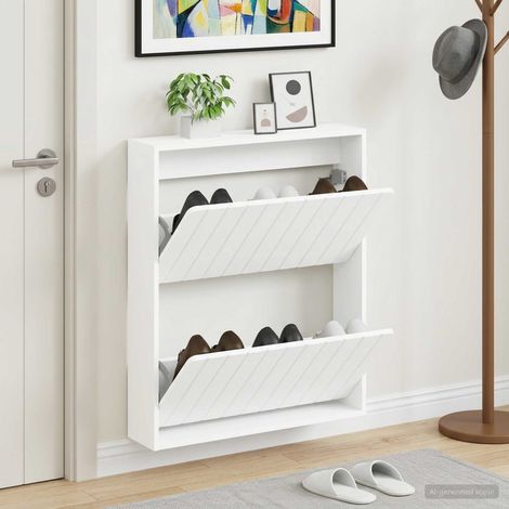 vidaXL Wall-Mounted Shoe Cabinet ZWOLLE 71 x 17 x 86 cm White (1/5)