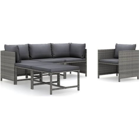 Mobili da giardino mobili da esterno Set di mobili da 6 pezzi con cuscini in resina intrecciata grigia 020016859