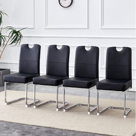 Lote de 4 sillas de comedor en polipiel y metal con respaldo ergonómico y cojín grueso, negro (1/5)