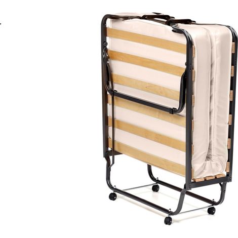 Letto brandina con materasso in memory foam 4 ruote girevoli struttura resistente, Lettino pieghevole per casa Beige (1/3)