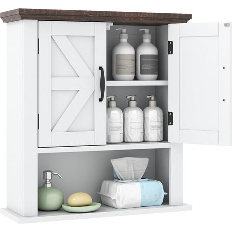 COSTWAY Mobile da Parete per Bagno, Mobiletto Bagno a Muro in Stile Rustico con Ripiano Regolabile e Scomparto Aperto, Armadietto per Soggiorno, Cucina e Ingresso, 55 x 19 x 60 cm (Bianco) (1/5)
