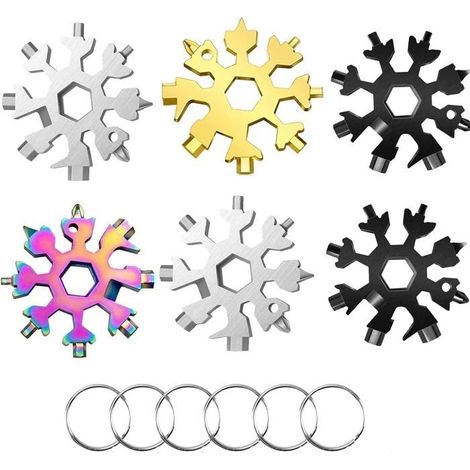 Lot de 6 outils multifonctions 18 en 1 en acier inoxydable pour flocons de neige, clé à molette en acier inoxydable, cadeau pour (1/5)