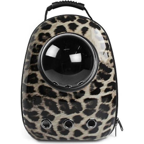 Sac de voyage portable de haute qualité pour chat/chien, style capsule spatiale, respirant, avec fenêtre en forme de bulle - Modèle Léopard (1/5)