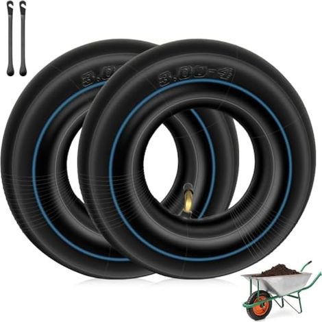 Lot de 2 chambres Ă air pour brouette, 3.00/3.50-4, usage intensif, 260 x 85 mm, valve droite, remplacement pour brouette, tondeuse, chariot de golf.