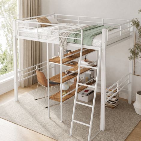 Letto soppalco bambino 90x200 cm in metallo bianco salvaspazio, senza materasso FloraGrace (1/5)