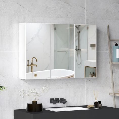 Armario de baño con 3 puertas de espejo, 90 x 15,5 x 60 cm, blanco DESVIAE (1/5)