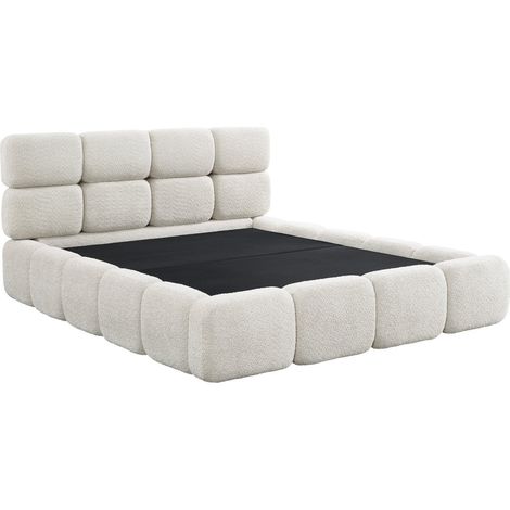 Deco In Paris – Lit coffre 140x190 cm en tissu bouclette beige – Grand coffre de rangement – Tête de lit capitonnée design moderne et cosy (1/5)