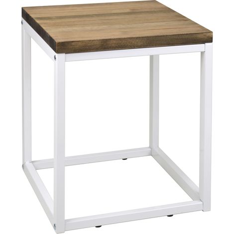 Mesa auxiliar iCub Big Wood 40x40x48cm Blanca en madera maciza de pino acabado vintage estilo industrial Box Furniture (1/5)