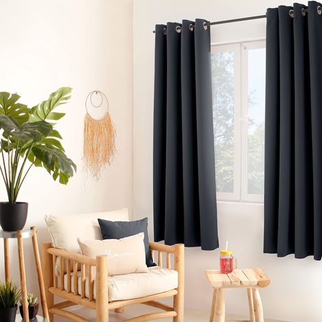 Enjoy Home Tenda Oscurante con Occhielli argentati, Grigio Scuro, 140 x 180 cm, 100% Poliestere, Tessuto Certificato Oeko-Tex, Collezione Liquirizia