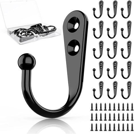 15 crochets muraux noirs avec 30 vis, patères de rangement pour suspendre chapeaux, serviettes, manteaux, sacs et accessoires, supports pour entrée, chambre et salle de bain (1/5)