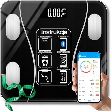 BÁSCULA DE BAÑO ANALÍTICA INTELIGENTE ANDROID iOS MEDICIÓN PRECISA 180KG CRISTAL