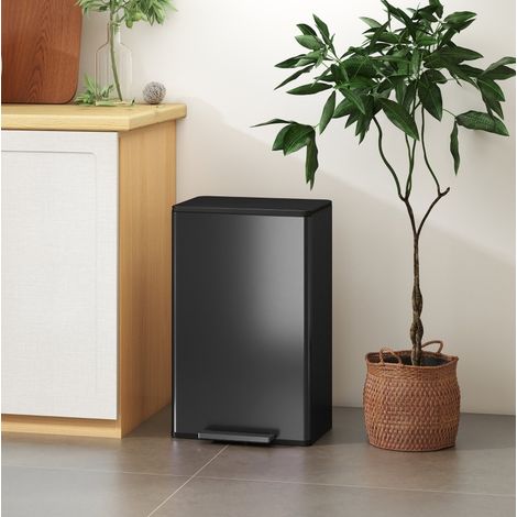 Papelera de cocina con pedal 45 L con tapa Soft-Close, cubo interior extraíble negra DESVIAE (1/5)