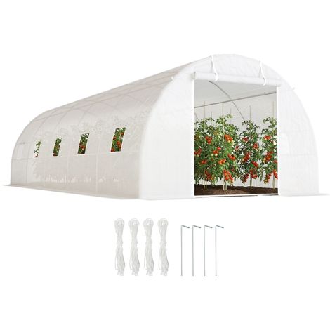 Serra a Tunnel 8x3x2 m con Rivestimento in Plastica e Acciaio Rinforzato, Bianco