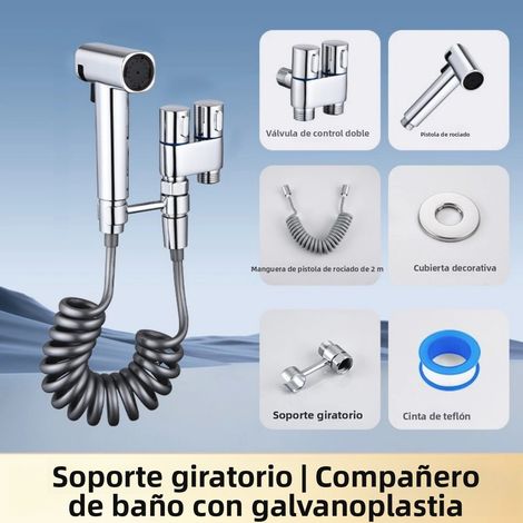 (Argent) Pistolet de toilette portable monobloc, à double vitesse réglable, avec vanne à double commande (1/2)