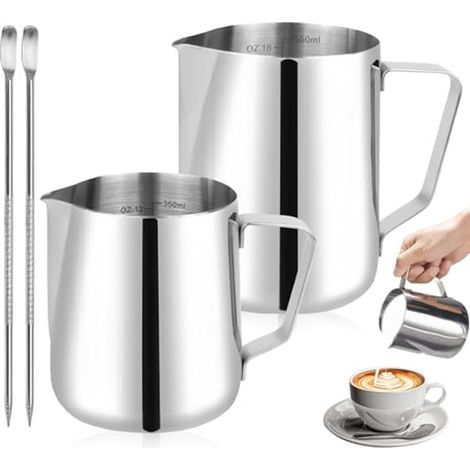 600 ml und 300 ml – Milchkännchen aus Edelstahl, geeignet für Cappuccino und Latte Art – Hohe Qualität (1/5)
