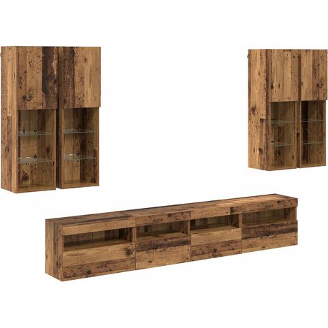 Conjunto de mueble de TV en la pared con luces LED 7 pcs vidaXL