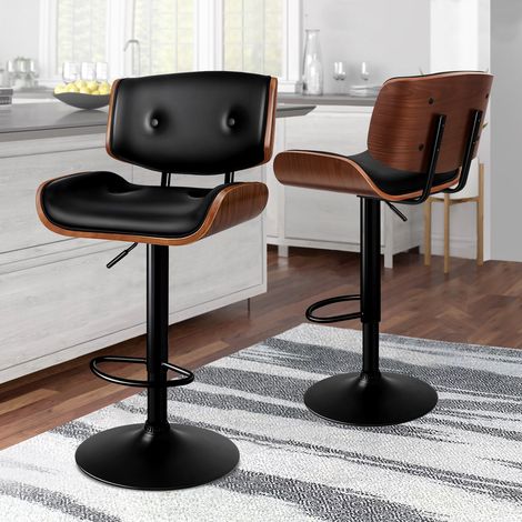 ALFORDSON 360° Swivel 2xBarStool,Back, Adjustable Height PU Leather,Footrest, Wooden Armless Counter Chair,Home Bar, Kitchen Island, Restaurant, Black