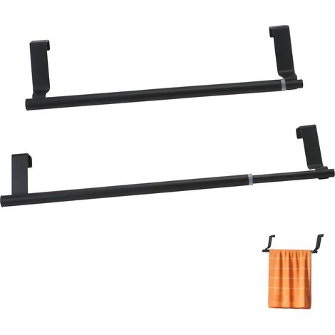 2 Pièces Porte-Serviettes, Support à Serviettes Extensible sans Perçage, Porte Serviettes à Suspendre Acier Inoxydable, Porte Torchon Cuisine Noir pour Tiroir Salle de Bain Armoire, 22-35cm (1/5)
