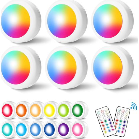 Veilleuse LED intérieure, Lampe Vitrine Couleur Sans Fil, Spot LED Cuisine Alimenté par Batterie, LED Lampe Placard pour Armoire, Vitrines, Couloir, Chambre, 6 Pièces (1/5)
