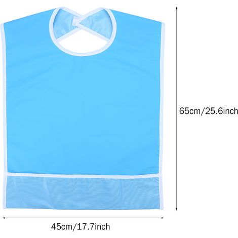 Tablier de repas imperméable pour adultes et seniors, protège-vêtements d'aide à la prise des repas (Bleu ciel) (1/5)