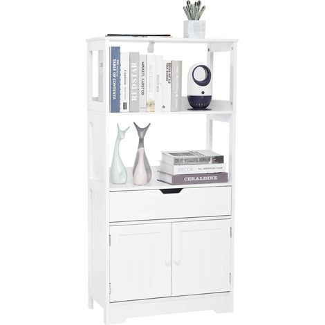 Meerveil Bathroom Storage Cabinet with Shelf Drawer Doors for Bathroom Kitchen Living Room 60 x 30 x 121cm (L x B x H), White (1/5)