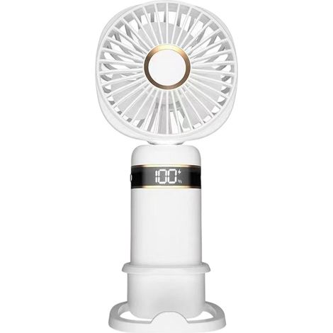 1 Mini ventilateur, 5 vitesses, affichage numérique, rechargeable USB, base inclinable, pour bureau, voyage, extérieur (1/5)
