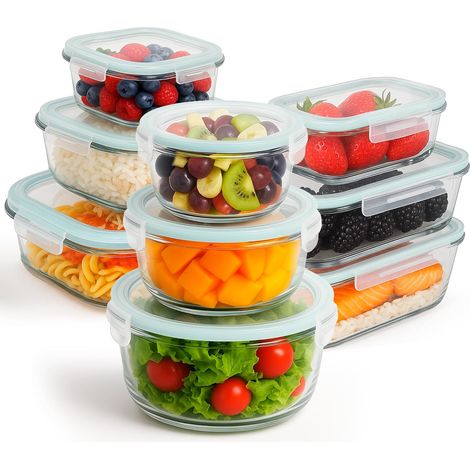 9 Boîte Alimentaire, Verre Borosilicate, Couvercle Hermétique, Sans BPA, Micro-ondes, Congélateur, Cuisine (1/5)