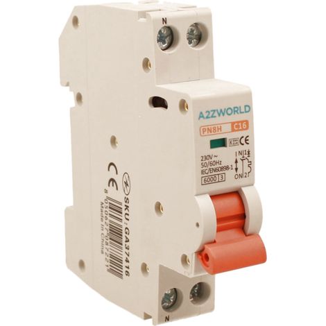MCB Interruttore Magnetotermico Automatico Curva C 1P+N 1M 6000A AC 230V IP20 PN8H, Corrente Disponibili 2A 3A 4A 5A 6A 10A 13A 16A 20A 25A 32A (C16A)