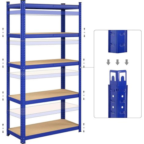Heavy Duty 5 Tier Boltless Garage Shelving Unit Shed Warehouse Workshop Office Storage Shelves Metal Racking, Adjustable - Can be split into 2 smaller Shelf Units  Large, Blue (1/5)